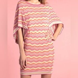 Trina Turk Casablanca Multicolor Chevron Kimono Sleeve Mini Dress Pink Multi XS